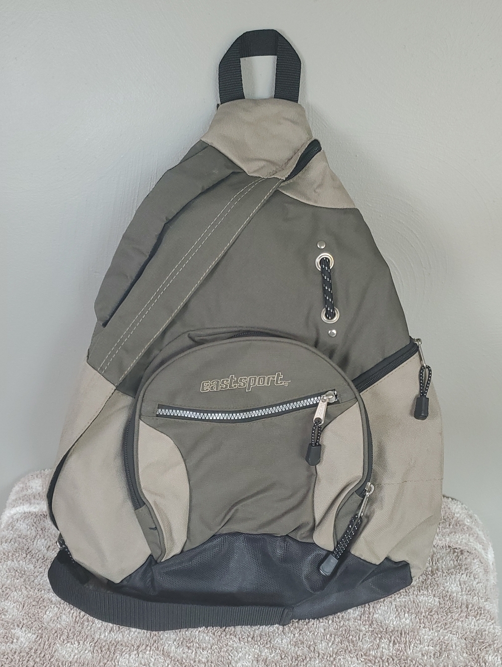Eastsport Olive and Tan Sling Backpack. Multiple Pockets